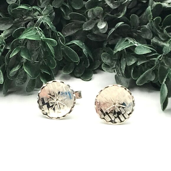 Vintage Mens Silver Tone Starburst Round Cufflinks - Picture 5 of 5
